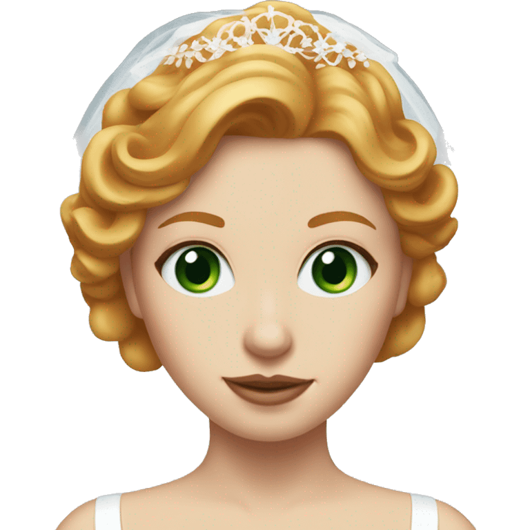 Strawberry blonde girl with a green eye and a blue eye as a bride emoji