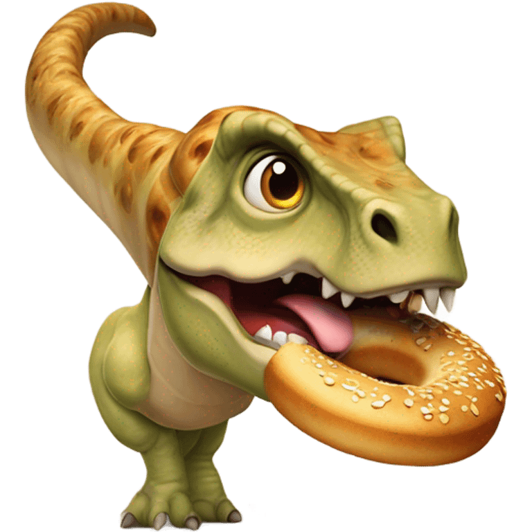 Dinosaur eating bagel emoji