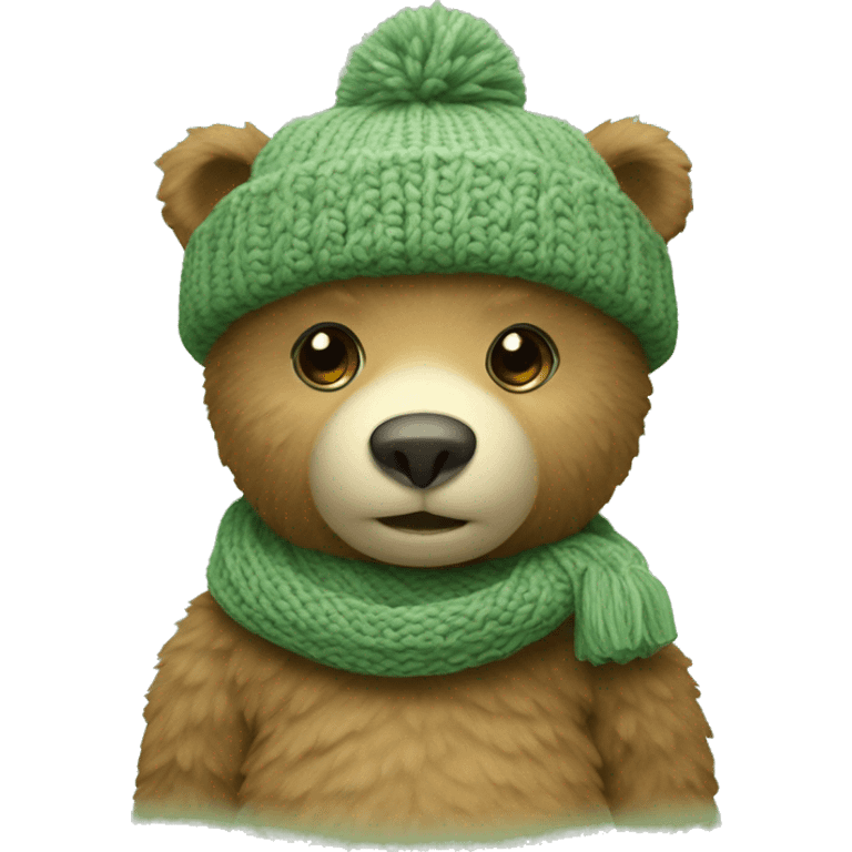 Cute Bear with knitted Sage green hat emoji