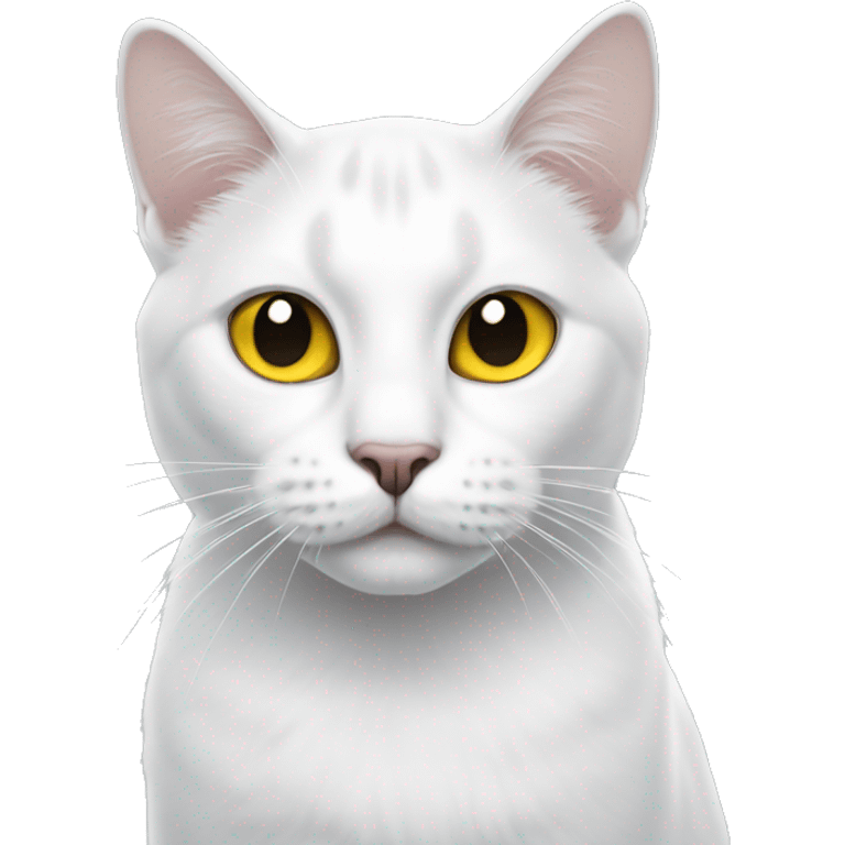 A white cat with big black spots and yellow eyes emoji