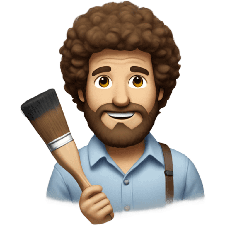 bob ross with brown hair, a brown beard, and holding a paintbrush emoji