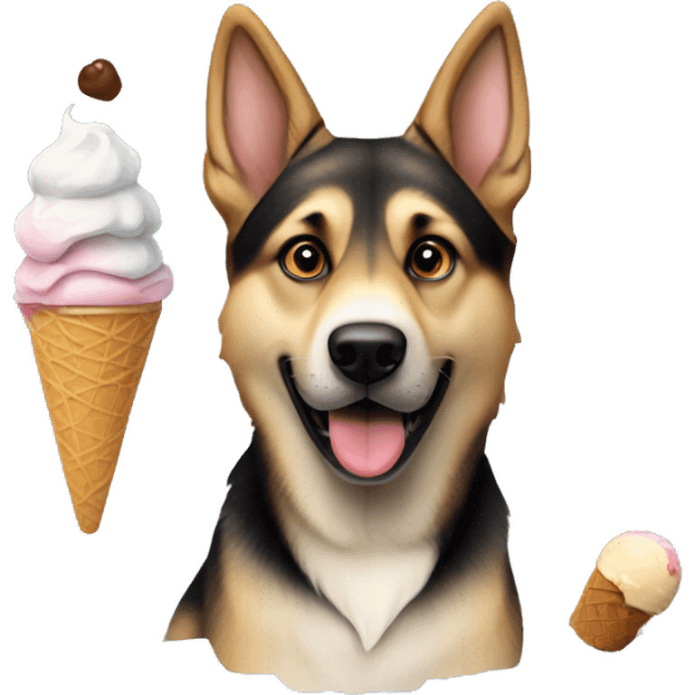 german Shepard husky with ice cream emoji