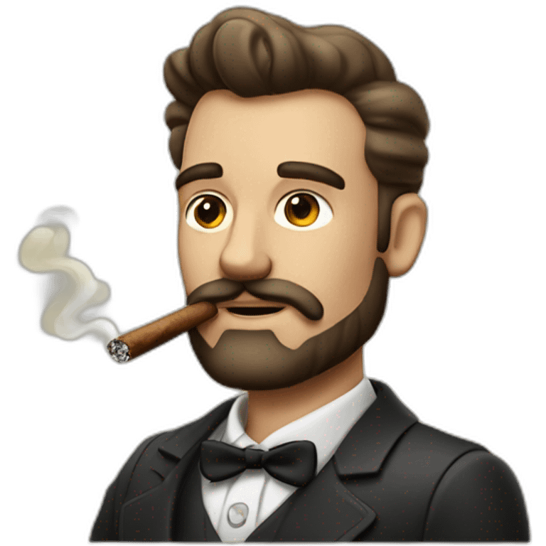 Men in the 50's built with a short and nice  beard smoking a cigar emoji