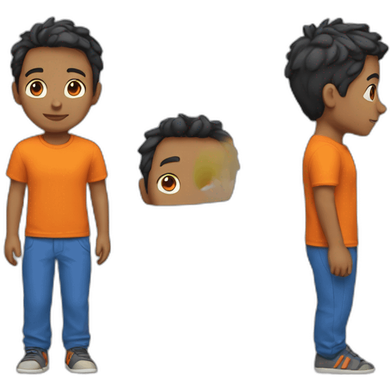 boy wearing a blue t-shirt and orange trousers emoji