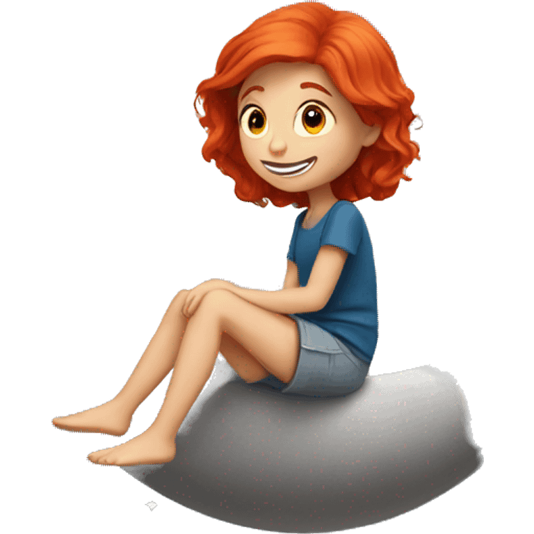 red hair girl sitting on moon emoji