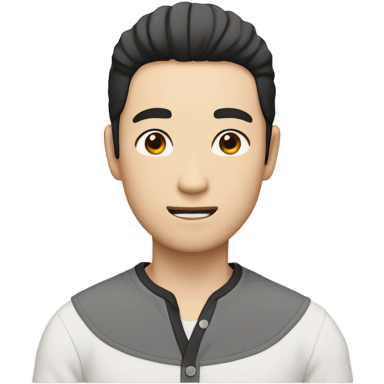 man from japan with white skin and black hair, wear casual shirt , closeout face emoji