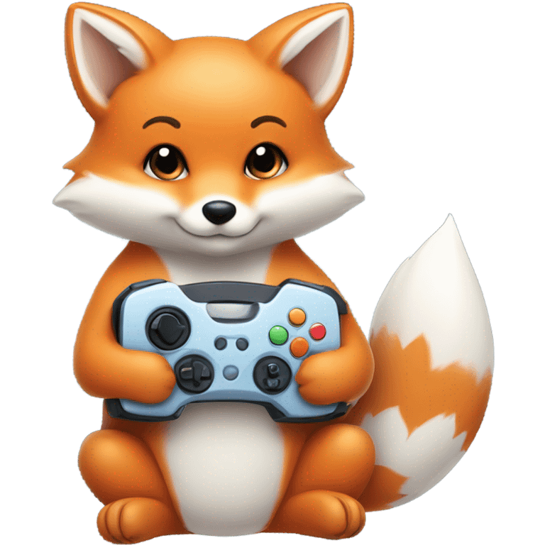 Detailled Baby kawaii fox on handless console emoji