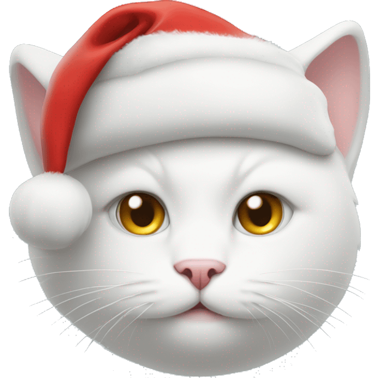 Round White cat face in Santa hat  emoji