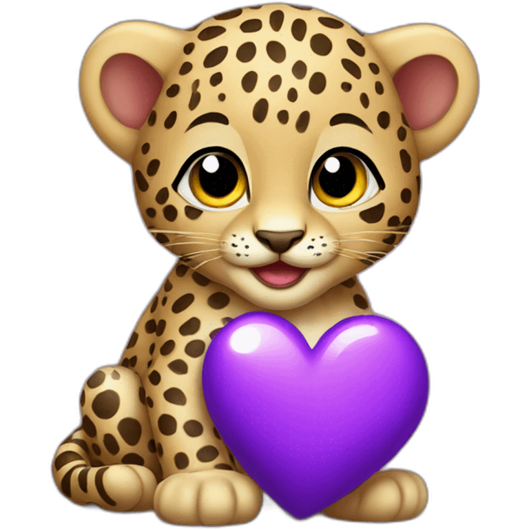 Baby leopard holding a purple heart  emoji