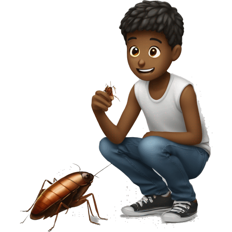 kid playing with cockroach  emoji