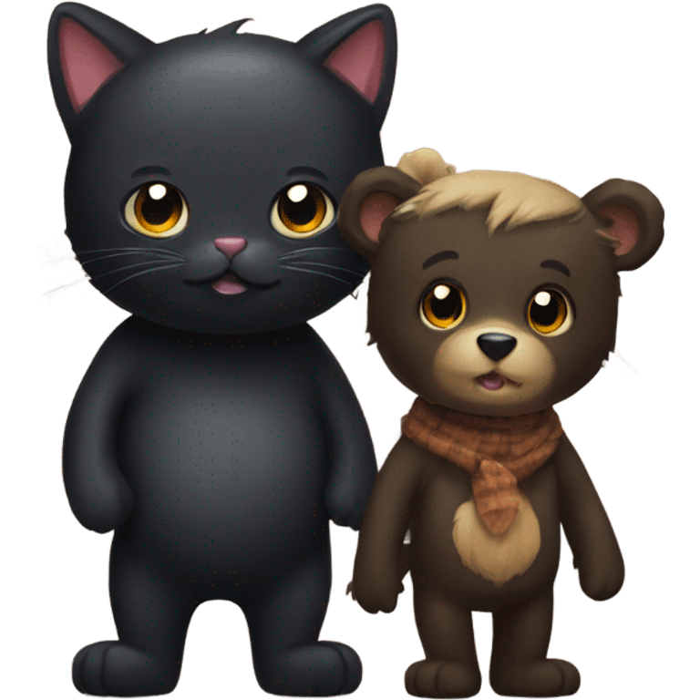 Black cat and his bear emoji