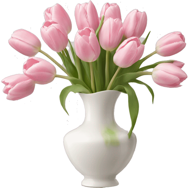 Light pink tulips in white vase in bow  emoji