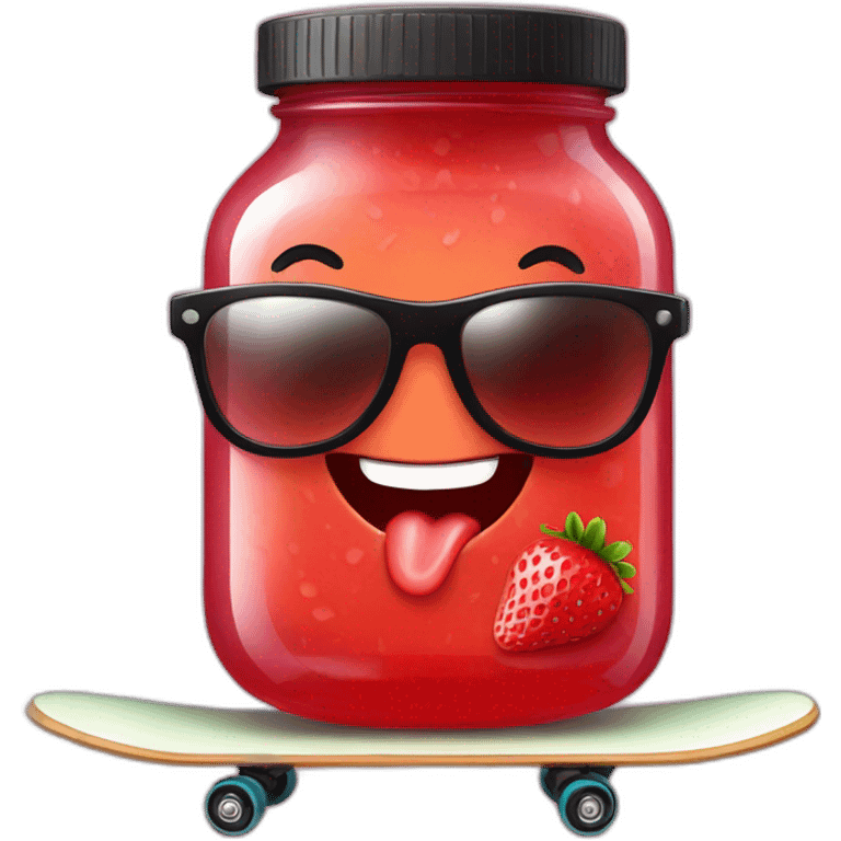 jar of strawberry jelly wearing sunglasses standing on a skateboard emoji