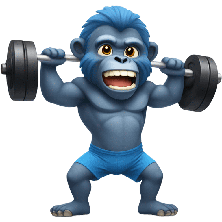 Blue gorilla lifting weights nice and happy  emoji