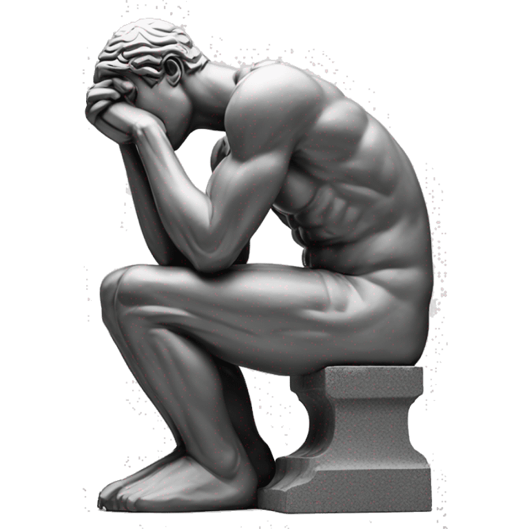 'The Thinker' sculpture. Show only the part above the waist, including the head and the arm resting on the chin. The sculpture should be made of white stone emoji