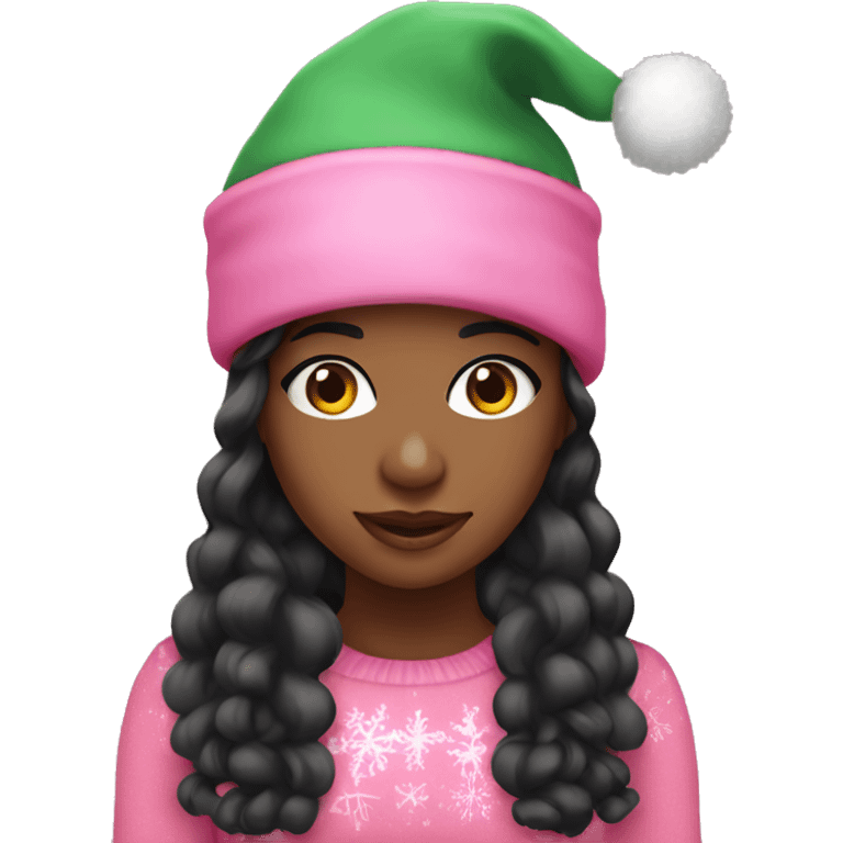 Pink Christmas pretty black girl with pink hat emoji