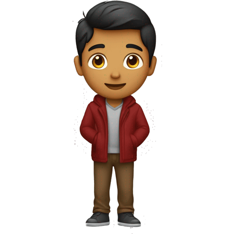 A indian brown boy wearing dark red coat pant and putted his one led on another and sitted on a sofa and foldind his arms and looking sidewards emoji