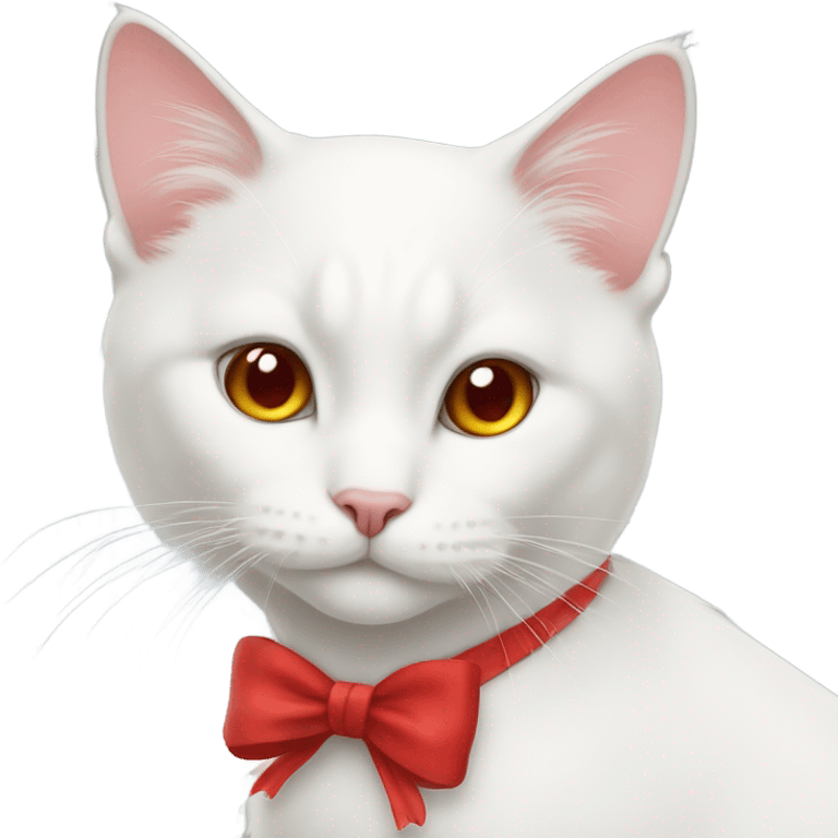 White cat with red bow emoji