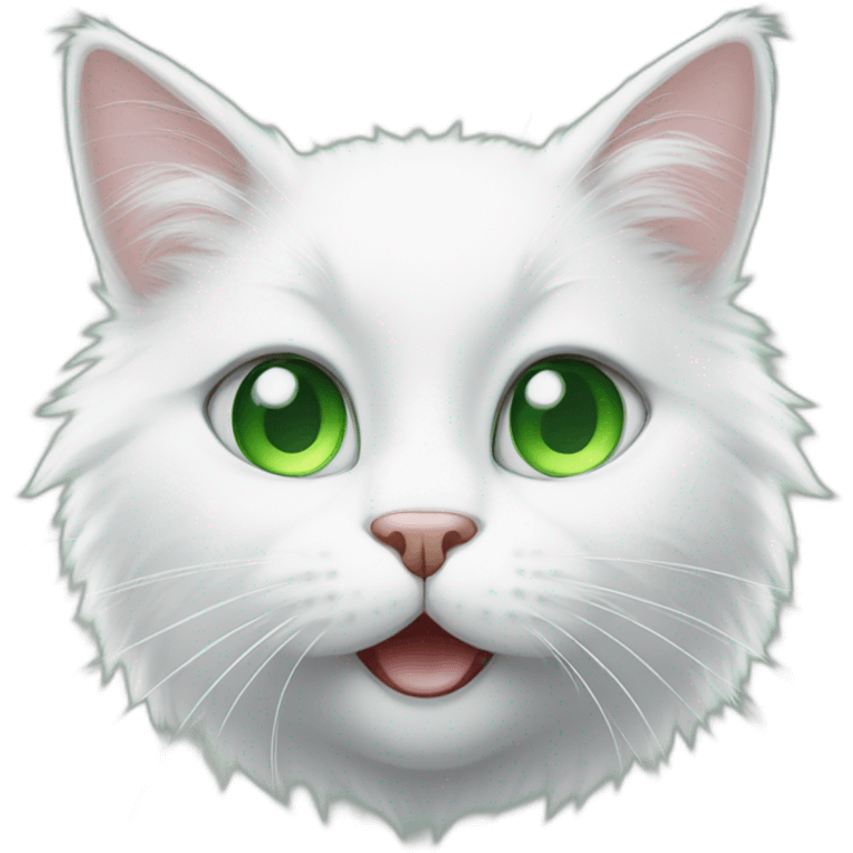 Fluffy White cat with big Green eyes begging emoji