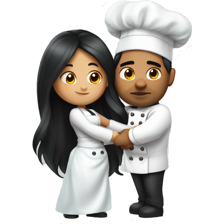 Chef with big belly kisses princess with long black hair  emoji