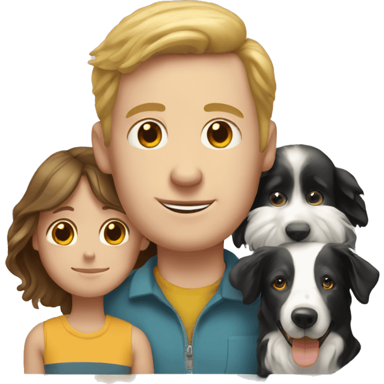 white  man,  white woman, five white  children and a border collie emoji