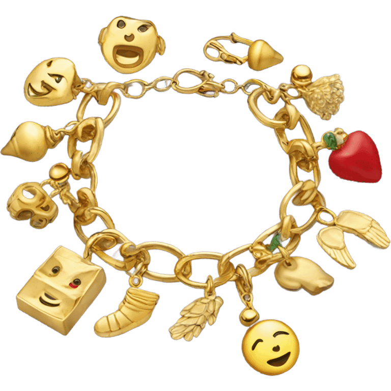 Realistic, gold charm bracelet with gold charms emoji