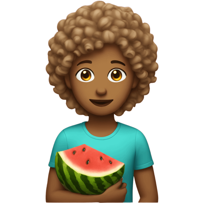 light brown with curly hair holding watermelon emoji