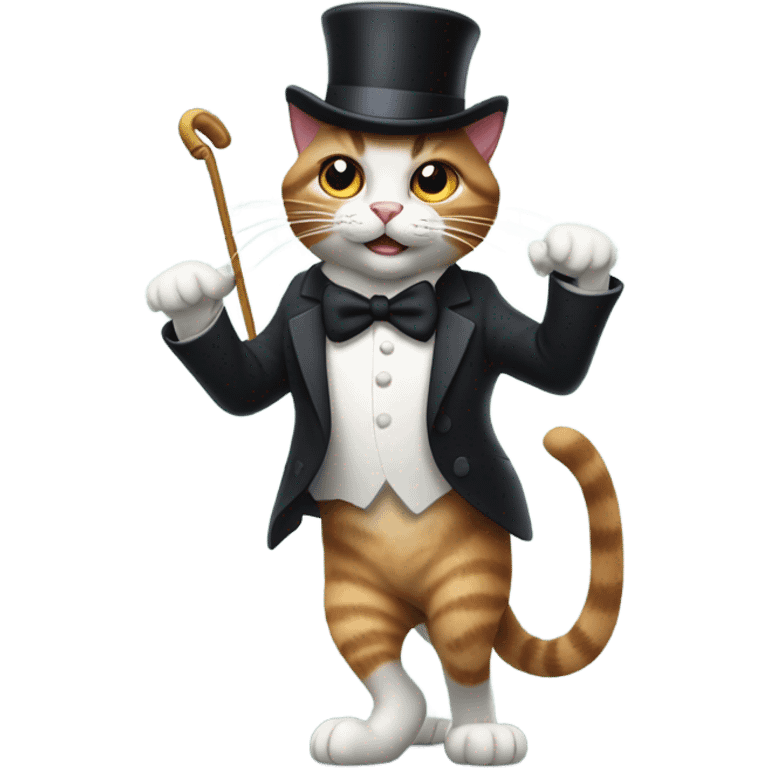 cat with top hat and cane doing the charleston emoji