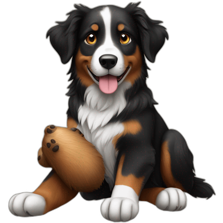 black australian shepard holding a beaver in his paws emoji