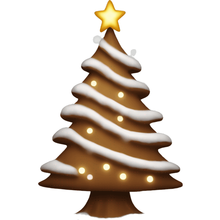 Brown colored Christmas tree with snow on it and lights emoji