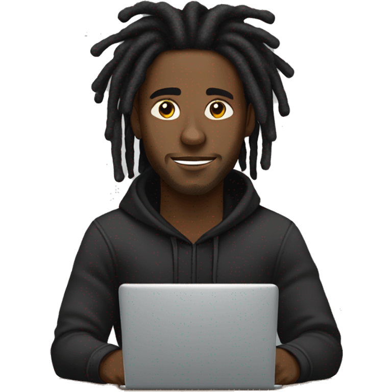 Black-guy-with-dreads-wearing-black-trackstuit-sitting-down-on-chair facing-foward-focused-on-laptop-computer- emoji