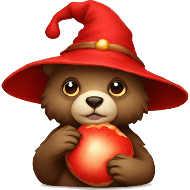 Wizard bear holding red mushroom emoji