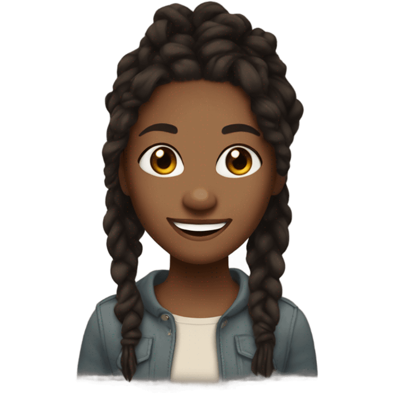 Girl with brown skin and black locs. Brown eyes and a cute smile emoji