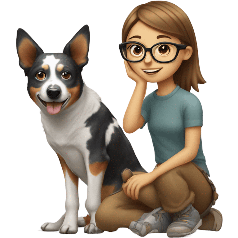 Girl with Australia cattle dog and glasses emoji