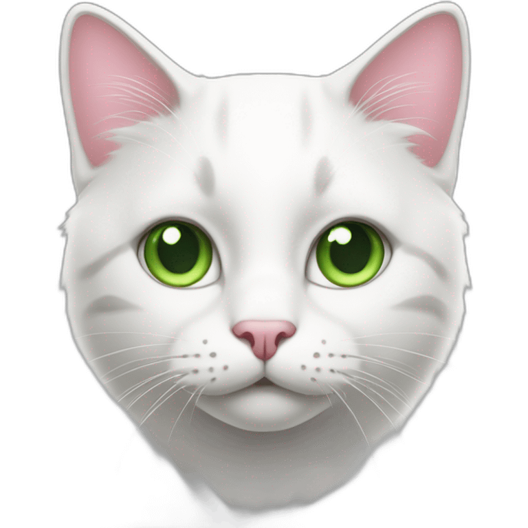 white male cat whith grey hair, green eyes and pink nose emoji