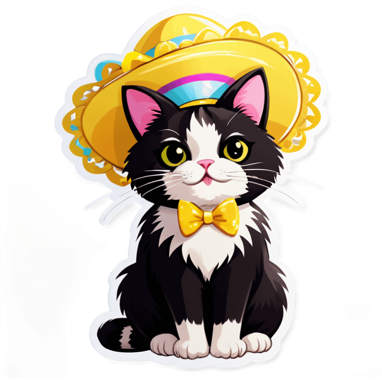 Tuxedo Cat with Easter bonnet emoji