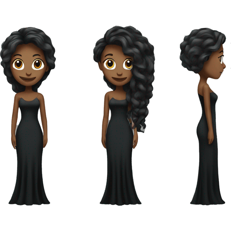 Tall lady with long hair, long black dress and black heels emoji