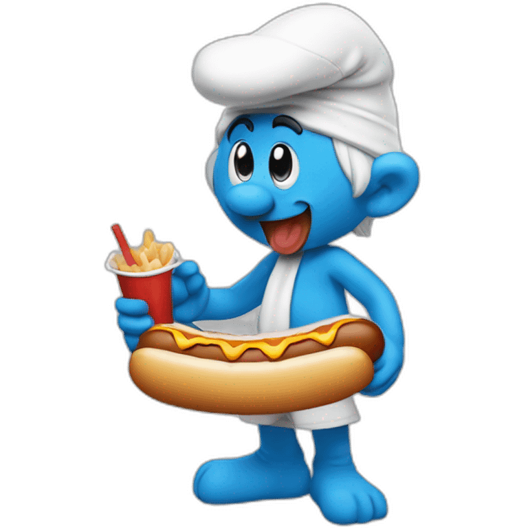 Smurf eating a hot dog emoji