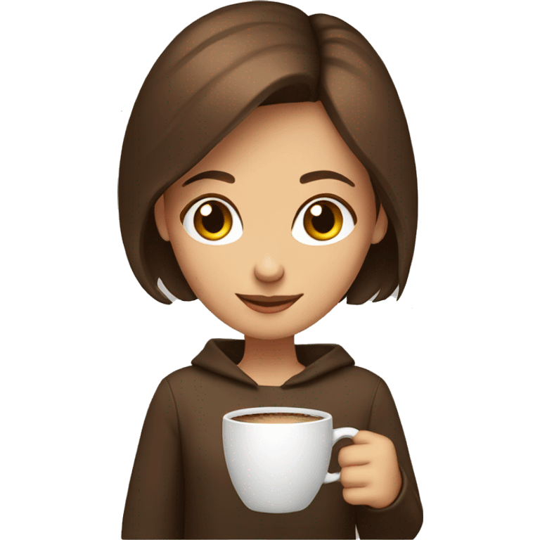 A girl with brown hair with a cup of coffee emoji