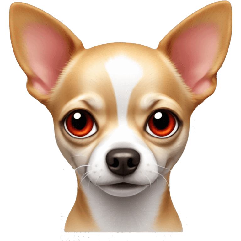 Chihuahua dog is white with a red ear, a red spot around the eye and a red tail. emoji