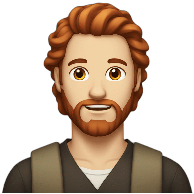 Dark Red head bearded man with long hair in a bun emoji