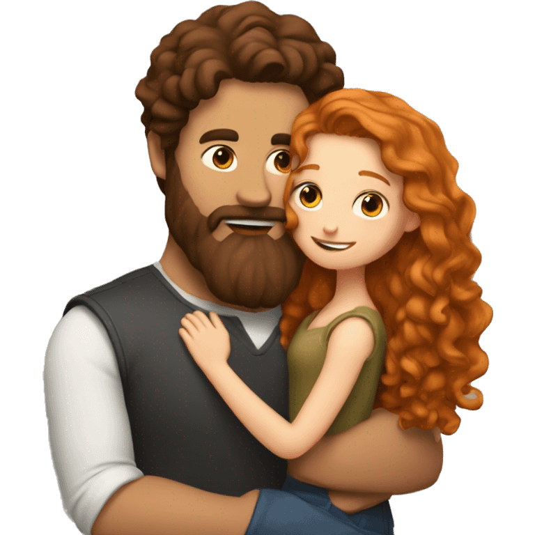 Man with dark hair and beard hugging a girl with long ginger wavy hair emoji