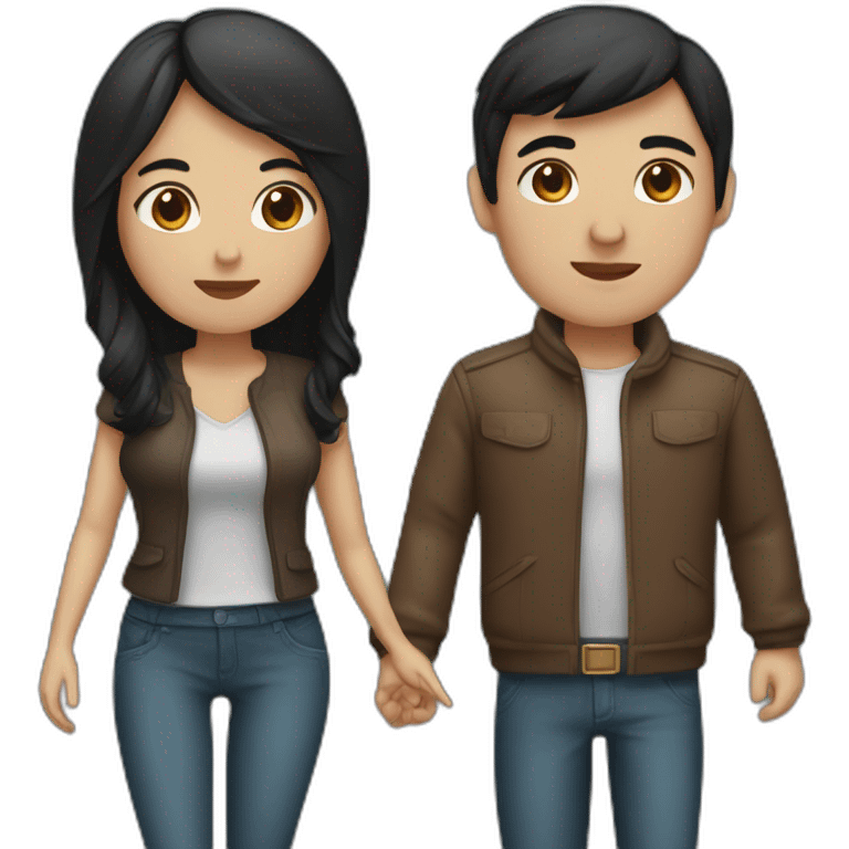 couple of woman with black hair and man with brown hair in love emoji