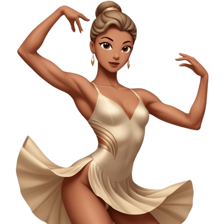 Cinematic Realistic Dance Poses, an elegant dancer mid-motion, muscles tensed with control, soft fabric of their attire flowing with movement, dramatic lighting highlighting the graceful lines, glowing with passion and poise. emoji