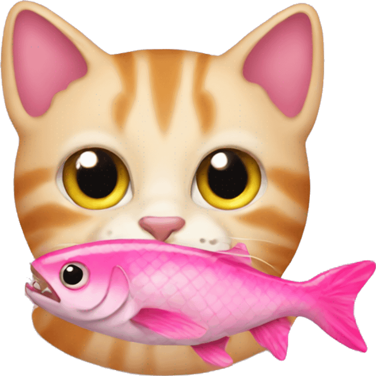 Cat eating pink fish emoji