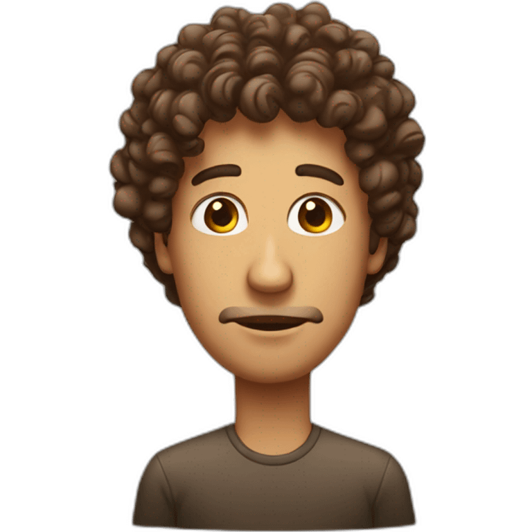 man with curly hair with a coffee cup lid on his head emoji