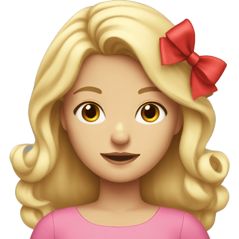 blonde girl with a pink top and a red bow in her hair emoji