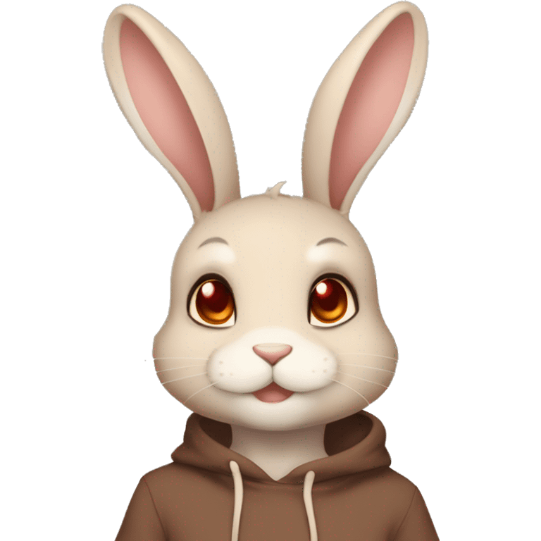 Cute, Anthro, Sona, Dark-Brown, Normal-type-Ground-type Tan-Rabbit-Fakémon with Dark-Red eyes, beige ears, beige belly, beige paws, beige feet, beige freckles, full body emoji