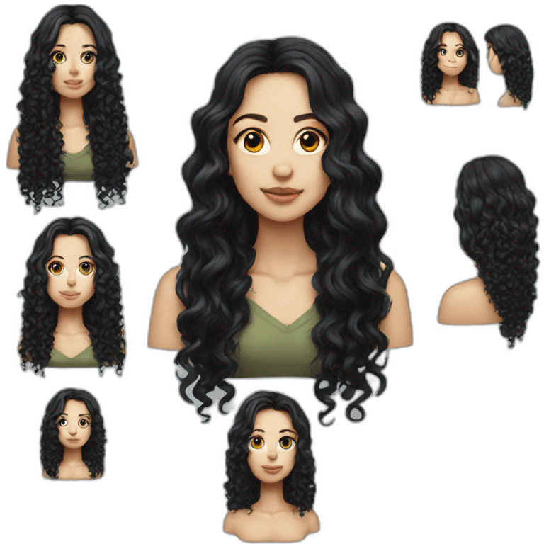 Thin pale woman very long black hair curly  emoji