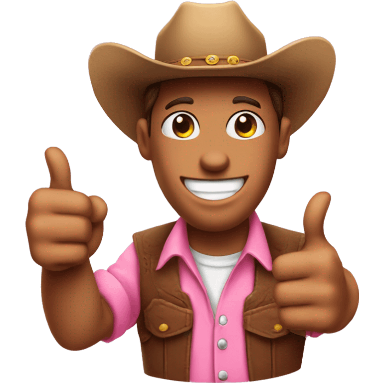  A smiling pink emoji face wearing a preppy cowboy hat holding both of their thumbs up emoji